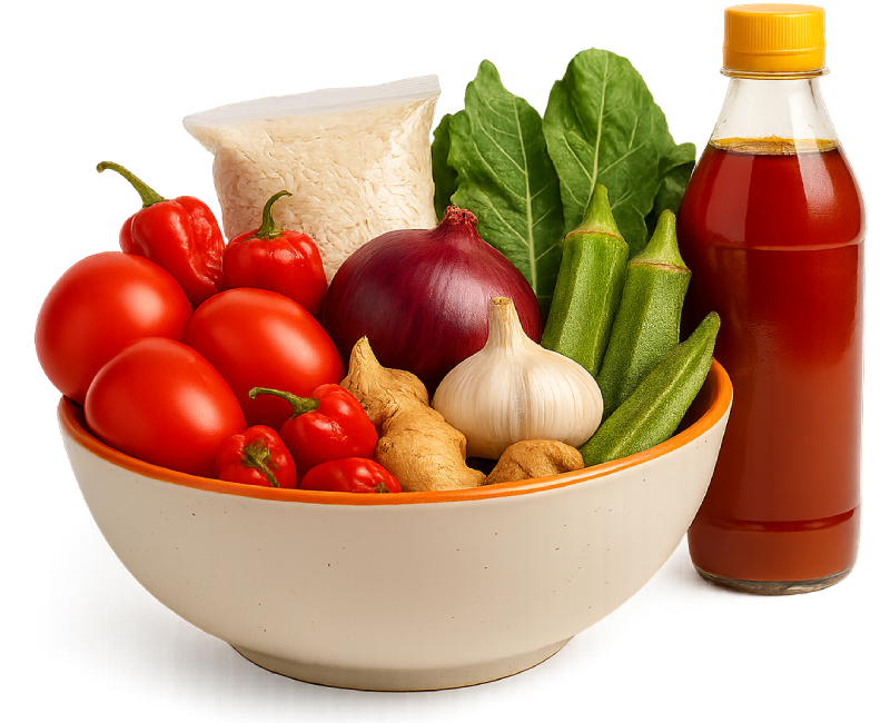 A bowl of fresh African grocery ingredients